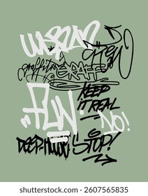 Urban street art typography colorful graffiti motivational slogan elements print with spray splash paint effect for graphic tee t shirt or poster sticker - Vector