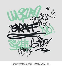 Urban street art typography colorful graffiti motivational slogan elements print with spray splash paint effect for graphic tee t shirt or poster sticker - Vector