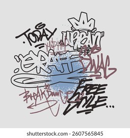 Urban street art typography colorful graffiti motivational slogan elements print with spray splash paint effect for graphic tee t shirt or poster sticker - Vector