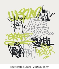 Urban street art typography colorful graffiti motivational slogan elements print with spray splash paint effect for graphic tee t shirt or poster sticker - Vector