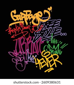 Urban street art typography colorful graffiti motivational slogan elements print with spray splash paint effect for graphic tee t shirt or poster sticker - Vector