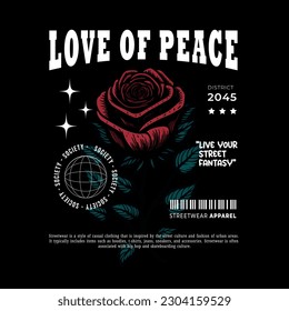 Urban Street Clothing. Screen Printing Design for Shirts, Jackets, Sweaters and More. Text Slogan, Rose Flower Vector Illustration.