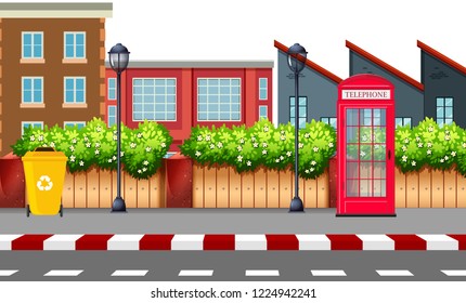 Urban street day time scene illustration