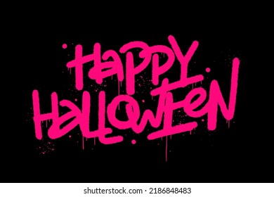 Urban street graffiti style. Slogan of Happy Halloween with leaking, drop. Artwork for street wear, tee, bomber jackets, hoodie. Concept for party, holiday, trick or treat. Nostalgia for 1980s -1990s.