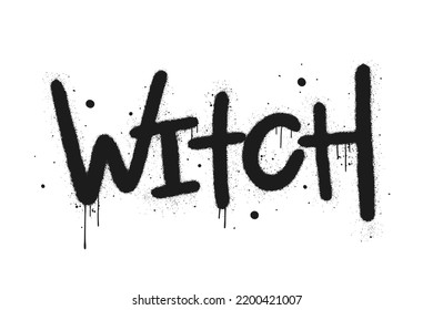 Urban Street Graffiti Style. Slogan Of Witch On White Backdrop. Element For Halloween Party. Print For Graphic Tee, Decoration, Sticker. Concept For Holiday, Trick Or Treat. Nostalgia For 1980s -1990s