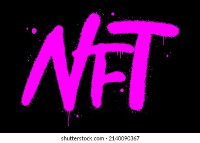 Urban street grafitti style. Slogan of NFT. Crypto graphic asset. Urban street graffiti, y2k style. Vector illustration. Neon purple colour. Unique limited edition art. Vector illustration.