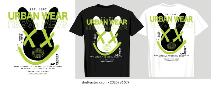 Urban street grunge typography and emoji face. Vector illustration design for fashion graphics, t shirts, prints, posters, gifts, stickers.