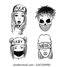 Urban Street hip hop music girl, boy, skull rapper