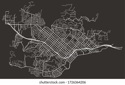 Urban street map of Santa Barbara, California, USA, major and minor roads, highways city plan footprint