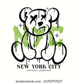 Urban street style slogan text. Vintage typography and teddy bear emoji drawing. Vector illustration design for fashion graphics, t shirt prints.