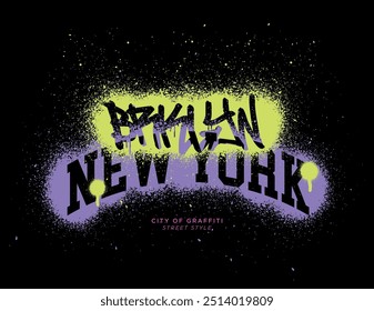 Tpografia estilo rua urbana brooklyn nova york graffiti faculdade texto slogan imprimir com efeito de spray para camiseta t gráfico ou adesivo de cartaz - Vetor