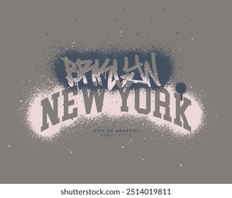 Tpografia estilo rua urbana brooklyn nova york graffiti faculdade texto slogan imprimir com efeito de spray para camiseta t gráfico ou adesivo de cartaz - Vetor