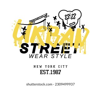 Urban street style typography grunge lettering. Teddy bear face emoji drawing. Vector illustration design for fashion graphics, t shirt prints.