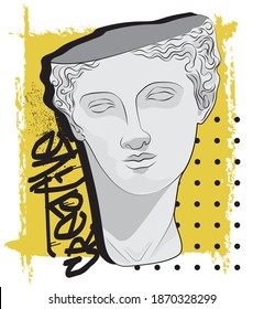 Urban street style vaporwave greek statue illustration with graffiti slogan print - Graphic sculpture text vector pattern for tee - t shirt