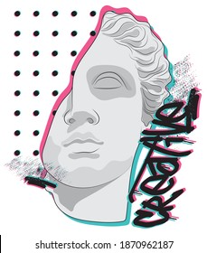 Urban street style vaporwave greek statue illustration with graffiti slogan print - Graphic sculpture text vector pattern for tee - t shirt