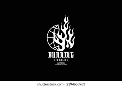 Urban Streetwear burning globe Aesthetic vector graphic design