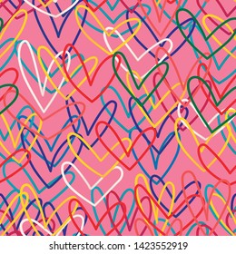 Urban Style Colorful Hearts Pattern Pink Background - Vector