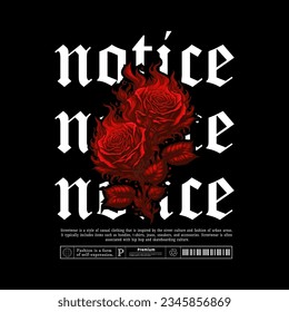 Urban Style Design. Screen Printing Design for Shirts, Jackets, Sweaters and More. Text Slogan, Rose Flower Vector Illustration.
