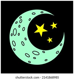 Urban Style Embroidered Streetwear, Crescent Moon with Star Patch