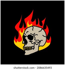 Urban Style Embroidered Streetwear, Fire Skull Patch