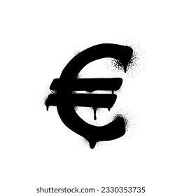 Urban style graffiti euro sign sprayed with leak and splashes. 
Currency Symbol vector hand drawn textured illustration on white background for banner, decoration, tatoo, street art,  eps 10