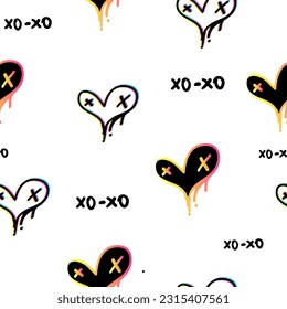 Urbane Herzen nahtlos Muster. Romantische Deckverzierungen. Graffiti Street Art Style Heart Repeat Druck für Mode Textilien, Packpapier. Xo-xo endlose Tapete. Valentinstag-Wiederholungsdruck