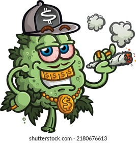 Urban Style Hip Hop Marijuana Bud Cartoon Character Sporting Swag And Smoking A Joint Wearing Shades