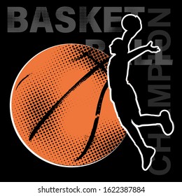 Urban style modern t-shirt with basketball player and ball. Sport style illustraton for guys.