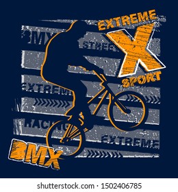 Modernes, urbanes T-Shirt mit Junge auf dem Fahrrad BMX. Sport Extreme Style Illustration für Jungs.