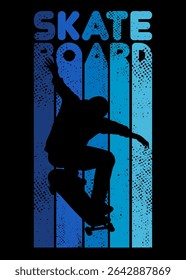 Urban style modern t-shirt  design with boy on skateboard. Sport extreme grunge  illustration for guys on black background. 