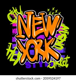 Urban style modern t-shirt with graffiti. Street art style illustraton for guys. New york