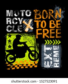 Urban style modern t-shirt  with silhouettes boys on motorcycle. Sport extreme style  illustraton for guys.