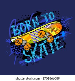 Urban style modern t-shirt with  skateboards and graffiti. Sport extreme style illustraton for guys.