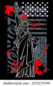 Urban style modern t-shirt with The Statue of Liberty, graffiti and grunge elements. Street art style illustraton for guys. New york