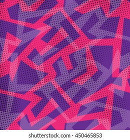 Urban stylish geometric pattern with purple and pink color with grunge texture for textile.