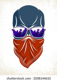 Urban stylish skull vector logo or icon, aggressive criminal scull tattoo, gangster style.
