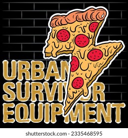 Urban Survivor equipment. With Pizza thunder and pepperoni Skate design. and wall Spring summer fashion style.