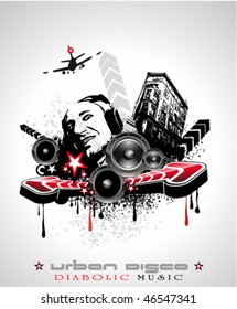 Urban Techno Music Event Background with Crazy DJ Shape for Disco Flyers