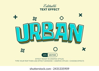 Estilo pop de efecto de texto urbano. Plantilla vectorial de efecto de texto editable.