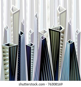 Urban theme abstract illustration made in cubism vs native style. Vector background. Left to right seamless.