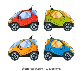 Urban Tiny Car Side View. 4 color variations.