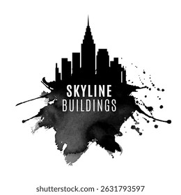 urban town skyline building with splatter effect vector