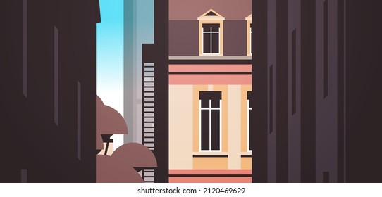 urban town street buildings city houses exterior cityscape background horizontal vector illustration