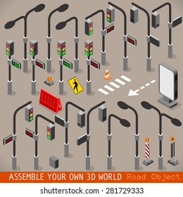 Urban Traffic Management 3D Vector Traffic Lights Sign Zebra Crossing Street Light Placard Signage Isometric Set Vector JPEG JPG EPS 10 Image Drawing AI Object Picture Graphic Art