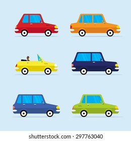 Urban Traffic Vehicles Cars Icons Set in a Flat Design