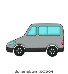 Urban transport icon in cartoon style isolated on white background. Gray minivan car
