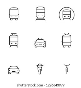 Urban transport, icon set. Front view, linear icons. Line with editable stroke