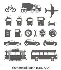 Urban transport silhouettes collection isolated on white