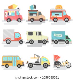 Urban transport units color flat icons set