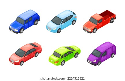 Urban Transport and Vehicle with Motor Car Isometric Vector Set